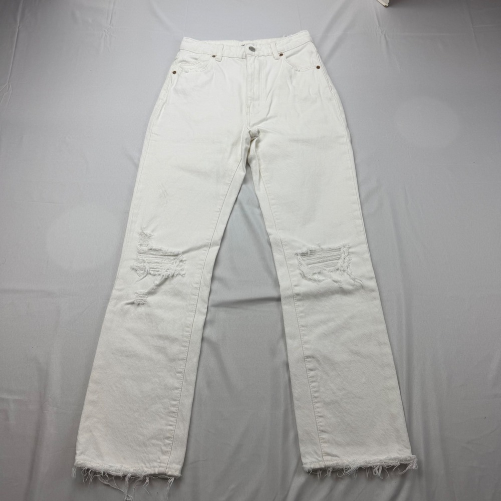 Rolla's Original High Rise Straight Jeans Women Size 25 White Distressed Raw Hem